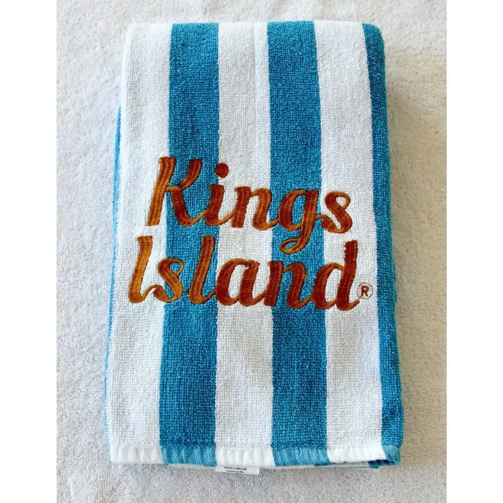 Kings Island Cabana Classic Towel 30x60 Blue White Striped Cedar Fair Souvenir 1